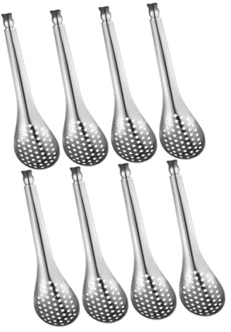 BRIGHTFUFU 8pcs Fine Mesh Strainer Spoon Stainless Steel Slotted Spoon Set for Kitchen Multifunctional Design