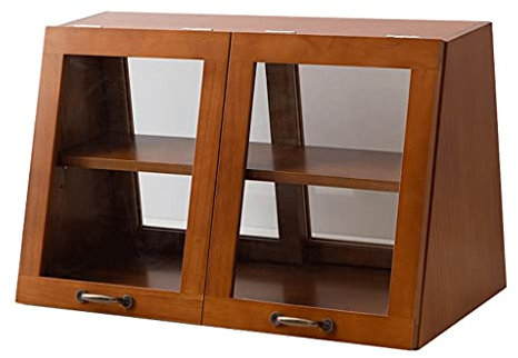 PYROSUN Kaffeeschrank Im Japanischen Stil, Sideboard Aus Holz, 2-stöckige Gebäckvitrine, Küchenschrank Mit Glasschiebetüren, Arbeitsplattenschrank, Haushaltsweinschrank(Brown)