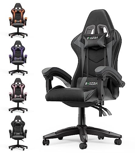 bigzzia Gaming Stuhl Gaming Sessel - Ergonomisch Gaming Chair, Rückenlehne Einstellbar Pc Stuhl, 360° Drehbar Gamer Stuhl, Atmungsaktiver Bürostuhl für Jugendliche Jungen Mädchen Erwachsene Grau