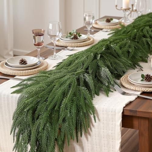 Alupssuc 12FT (360 cm) Realistische Weihnachtsgirlande,100% PE Künstliche Weihnachtsgirlande, Real Touch Mantle Treppe Kamin Weihnachtsdekorationen/Indoor Outdoor Weihnachtsdekoration, Grün