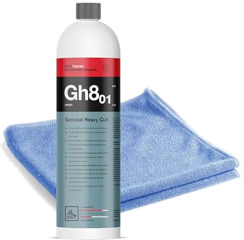 Chimp Tools KOCHCHEMIE Gh8.01 Gelcoat Heavy Cut Grobe Schleifpolitur| Gelcoatpolitur | Bootspolitur | Yachtenpolitur | GFK Glanzpolitur | Cutting Politur 1L + CHIMP TOOLS Poliertuch