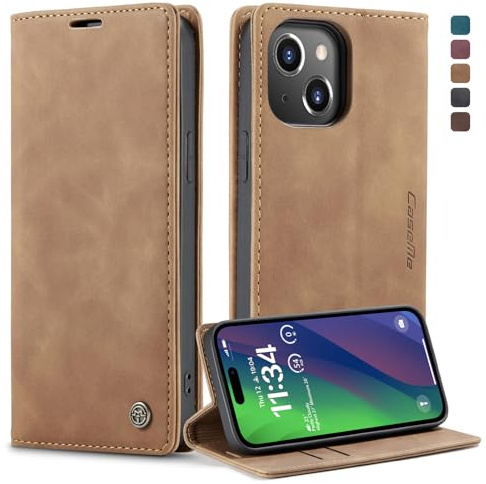 Monweicz Handyhülle für iPhone 15 Hülle Premium Lederhülle Klappbar Flip Case Tasche Magnet Kartenfach Standfunktion Klapphülle Schutzhülle für iPhone 15 - Braun