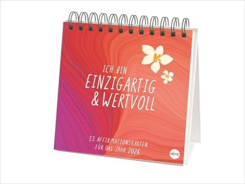 Ich bin einzigartig und wertvoll - Premium-Postkartenkalender 2026 - Heye-Verlag - Aufstellkalender mit 53 heraustrennbaren Postkarten - 16,5 cm x 17,7 cm