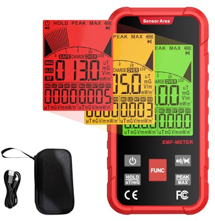 YUZINO EMF Messgerät, Elektrosmog Messgerät EF/MF/RF-Daten Mit LED-Display, Datenkabel Type-C, Drehfeldmessgerät Alarmlampe In Drei Farben Tragbar FüR Zuhause, BüRo Und AußEnbereich