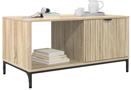 vidaXL Coffee Table Sonoma Oak 90 x 49 x 46 cm Engineered Wood, Stylish Rectangular Coffee Table, Durable Modern Living Room Furniture, Functional Centerpiece, Compact Design with Storage