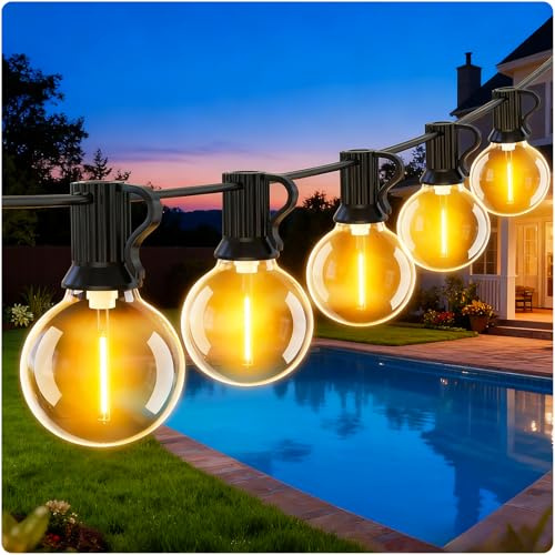 Outdoor Garden Lights Mains Powered - 9M Festoon Lighting 30Ft String Gazebo Lights Outside Waterproof Electric LED G40 Bulb Shatterproof Pergola Patio Backyard Porch Terrace Partylight Connectable