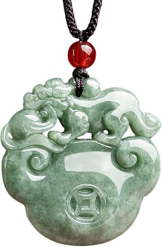 PYENHDI Pixiu-Jade-Halskette, Kristall Ruyi Pi Yao Halskette Feng Shui Wohlstandsamulett Stufe A Fei Cui Jade Edelsteine ​​Anhänger