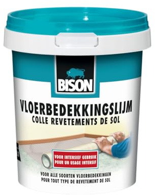 Bison Barattolo di colla per pavimenti da 1 kg, colla pronta all'uso, incollaggio permanente, moquette, piastrelle per tappeti, riscaldamento a pavimento