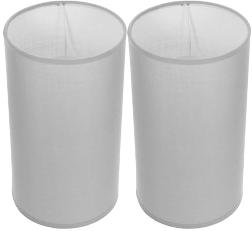 AMUSLESUR Pantallas de Lámpara de Tela de Repuesto 2 Piezas, Pantalla Cilíndrica Gris Claro, para Lámparas de Mesa y Pie, Accesorio Decorativo Rústico para Hogar y Oficina