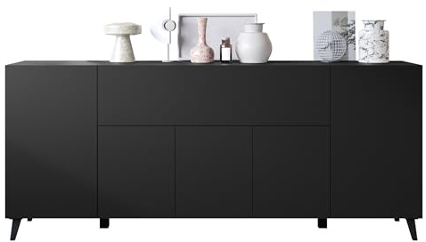 Mirjan24 Kommode Parsea 180, Sideboard mit 5 Türen und 2 Schubladen, viel Stauraum, ideal für Wohnzimmer, Schlafzimmer, Diele oder Flur (Schwarzer Graphit)
