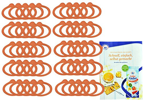 WECK-Einkochringe, 50 Gummidichtringe 94 x 108 mm für Rundrand 100, RR100, luftdicht verschließen + konservieren, Zubehör zum Einkochen, einwecken incl. Gelierzauber Rezeptheft von Diamantzucker