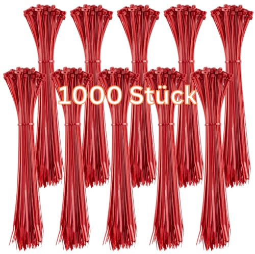 Gocableties - Collier de Serrage en Nylon - 300 mm x 4,8 mm - Rouge - Attache Câble Résistant aux UV - Serre-Câbles - Lot de 1,000 Pièces