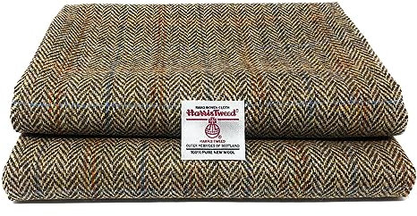 Harris Tweed Braun Fischgrätenmuster Authentischer Traditioneller Stoff aus 100% Reiner Wolle mit Echtheitsetiketten (Braun Fischgrätenmuster, 100 x 150cm)