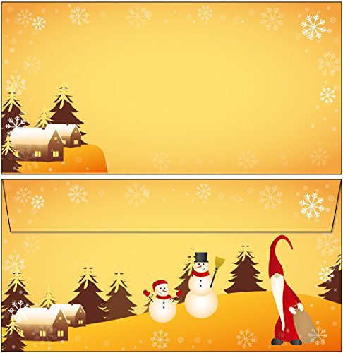 25 Briefumschläge Wichtel und Schneemann - Weihnachten Kuverts DIN lang ohne Fenster 61175