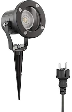 ledscom.de LED Gartenstrahler MIBU schwarz mit Erdspieß für außen, Edelstahl, inkl. GU10 Lampe 5,473W 468lm 30° warm-weiß