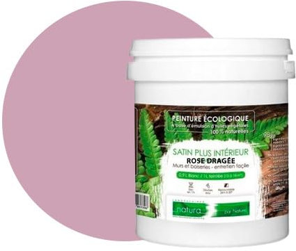 BOX DECO COULEURS Peinture naturelle écologique aspect Satin NATURA - Tassili - Murale intérieur - 1 L - 18 m² (Rose Dragée)