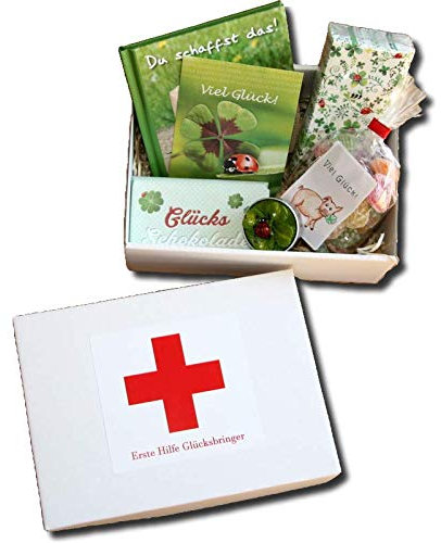 Erste Hilfe Glücksbringer - Geschenkbox Glück - Geschenke Glück - Glücksgeschenke - Mutmacher - Glückwunsch Geschenkidee - Glücksbox