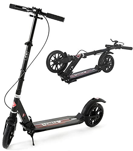 ISE Trottinette en Aluminium Pliable 2 Roues,Hauteur de Guidon Réglable,Double Système d'absorption de Choc & Freinage,Grande Roue avec Pneu Antidérapant,pour Adultes et Adolescents de 12 Ans