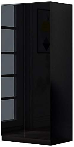 Carlton Black High Gloss 2 Door Wardrobe, Full Length Double, Top Shelf Storage, Soft-Close No-handle Design Doors, Modern Furniture for Bedroom/Children's Room