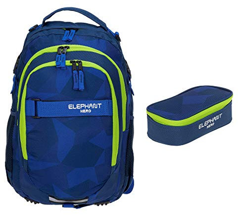 2 Teile Set Elephant Schulrucksack Hero Signature Rucksack Jungen Mädchen 12770 inkl. Mäppchen Box (Cyber Camo NEON)