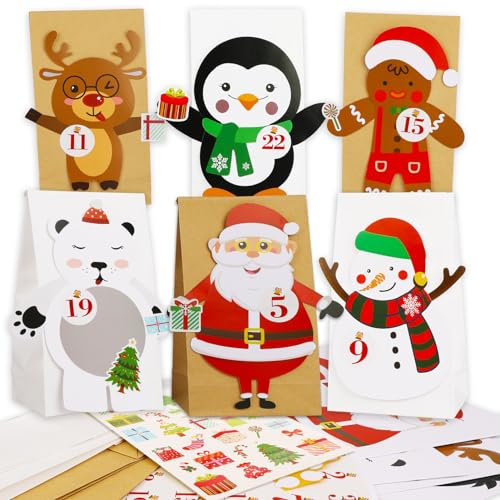 HOWAF Adventskalender zum Befüllen Tüten Papiertüten Adventskalender Set DIY Adventskalender, Adventskalender zum befüllen groß, Adventkalender 2023 Kinder Selber Basteln