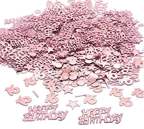 YouU Tischkonfetti Happy Birthday Text Deko Konfetti Geburtstag Party Geburtstagsdeko Gold Tisch deko Ballons Sterne Happy Birthday mit Punkten Tischdeko 35g / 700 Stück (Roségold) (Nummer 16)