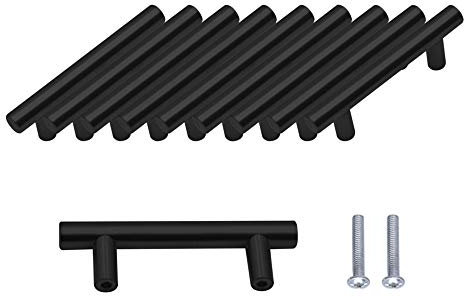 SPDYCESS 10er Pack T Bar Griff, Gebürstete Schranktürgriffe Hardware Rostfreier Stahl für die Küche Schränke Schublade Ziehgriff Lochmitten 64mm Schwarz