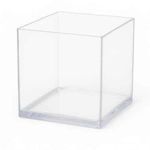 Floralcraft® Clear Acrylic Cube Vase 15cm – Mini Square Flower Vase – Shatterproof Glass Alternative for Wedding Table Centrepieces, Home Décor, Office & Party Decorations