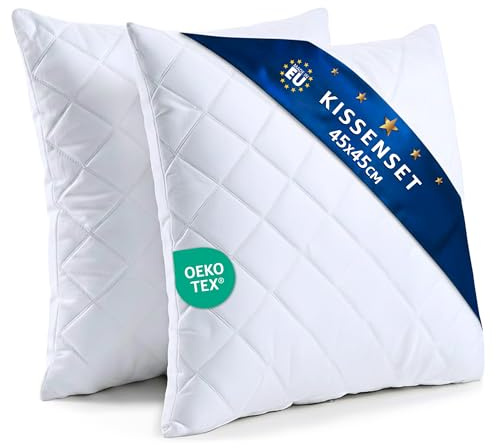 Amazinggirl Kopfkissen 45x45 cm - Kissen Allergiker Schlafkissen Polster Pillow Made in EU und Pillows for Sleeping 45 x 45 Bett Kissens für Schlafen Oeko-Tex Weiß - 2 Stück