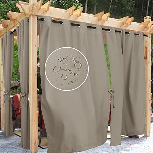 Hiasan Outdoor-Vorhänge für Terrasse, wasserdicht, 137,2 x 213,4 cm, Sichtschutz mit Ösen, Außenvorhänge für Pavillon/Veranda/Pergola/Cabana, 1 Panel und genäht mit 2 Raffhaltern, Taupe