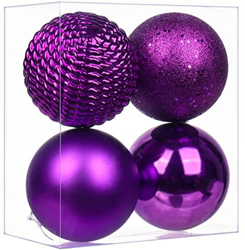 Briful 12CM Large Christmas Baubles, 4 PCS 4.7 Xmas Tree Decorations Purple Christmas Bauble Decorations Hanging Ornaments for Home Festival Decor