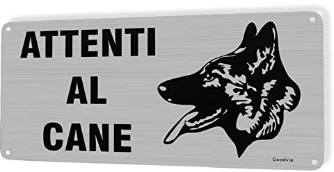 Goodvia Attenti al Cane Cartello Alluminio 15x30cm, Attenzione al Cane Cartelli in Metallo Spazzolato, Targhetta Attenti al Cane Durevole, Impermeabili e Protezione UV Sono Adatti per Esterno