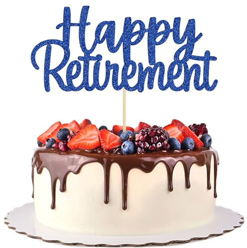 Gyufise Blaue Happy Retirement Kuchendekoration Ruhestand Kuchen Dekoration Picks für Ruhestand Party Kuchen Dekoration Party Supplies 1 Packung