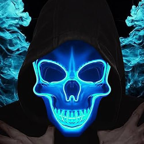 LIBRNTY Halloween Masques,Masque purge,LED Masque pour Halloween,LED Masque de tête de Mort,Peinture de crâne bricolage et 3 modes d'éclairage,pour la DéCoration de Costumes de FêTe de Carnaval（bleu）
