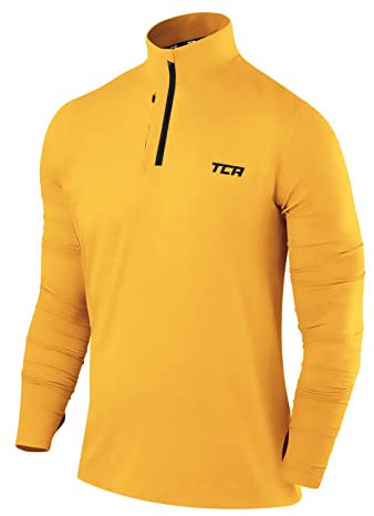 TCA Fusion Gym Tops for Men Training Sports Long Sleeve Running Top Men Gym Clothes - Spectra Yellow, L