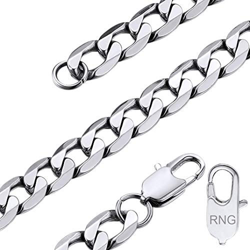 GOLDCHIC JEWELRY Personalised Engraved 9mm Flat Cuban Chain Necklace For Women, EngravingChunky Link Jewelllery with Gift Box