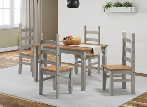 Mercers Furniture Corona Grey Wax Small Extending Dining Table & 4 Chairs Solid Wood Pine Wooden Painted Adjustable Kitchen 76cm High 120/160cm Wide 90cm Deep