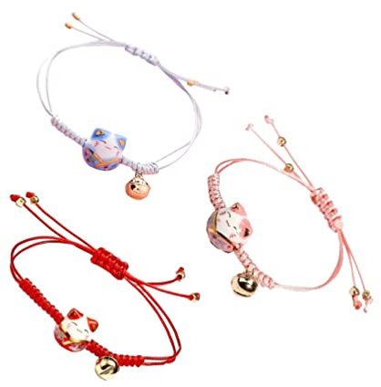 Zerodeko 3 Pièces Bracelet Chat Fortune Bracelet Jonc Chaton Bracelets Femmes Chaîne De Poignet Chat Porte-bonheur Bracelet Femme Dragonne Chat Tressé Corde De Fibres Japon Charme Étudiant