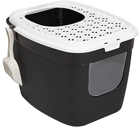 Katzentoilette Katzenklo mit Einstieg vorne und Oben 54 x 44 x 41 cm Schwarz-Weiß
