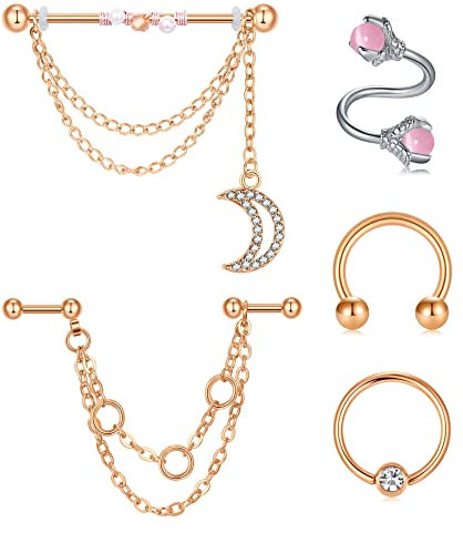 Longita Helix Piercing Ohr Damen Chirurgenstahl Anhänger Industrial Piercing Knorpel Ohrpiercing mit Kette S Twist Conch Tragus Piercing Stecker Rosegold