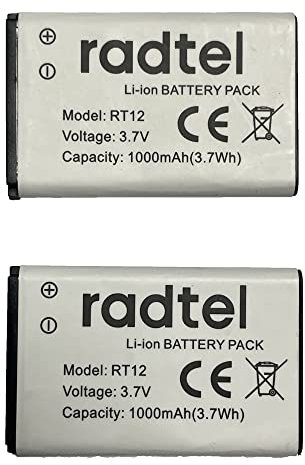 Lot de 2 batteries Li-Ion d'origine RT12 3,7 V 1000 mAh pour Radtel RT12 WLN KD-C52 KD-C1