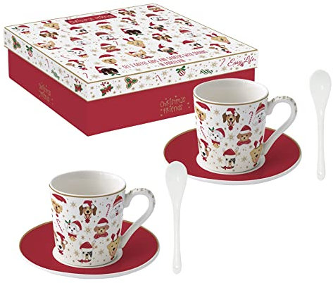 Easy Life Set mit 2 Kaffeetassen, 100 ml, mit Löffel, Porzellan
