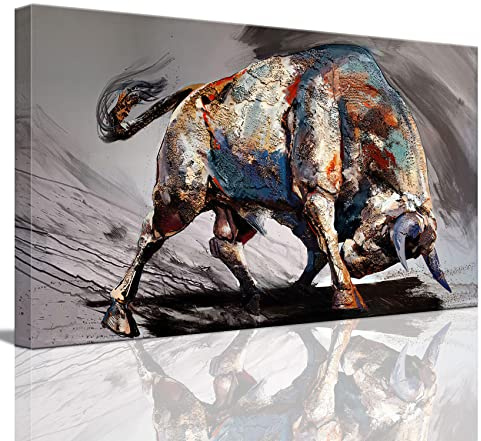 Riveda Große Stier Leinwand-Wandkunst, Mutiger Kampftier, Bürodekoration, Wildtier-Poster, Drucke für Cowboy, Geschenk, Bauernhaus, Wandstraße, inspiriert, gerahmt, fertig zum Aufhängen