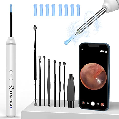 LMECHN Limpiador de Oídos 1920P con Cámara, Otoscopio 3 mm | Compatible con iPhone iPad y Android, 6 Luces LED, 8 Accesorios para Limpieza de Oídos, Color Blanco