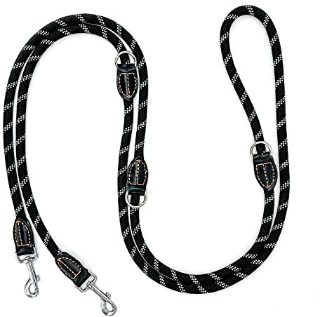 Hundeleine Große Hunde Doppelleine Reflektierend Führleine 3m Verstellbar mit 2 Karabiner Leine Hund für Mittelgroße Hunde Dog Lead Multifunktionale Hundeleine 3 Meter lang x 1,4 cm Schwarz