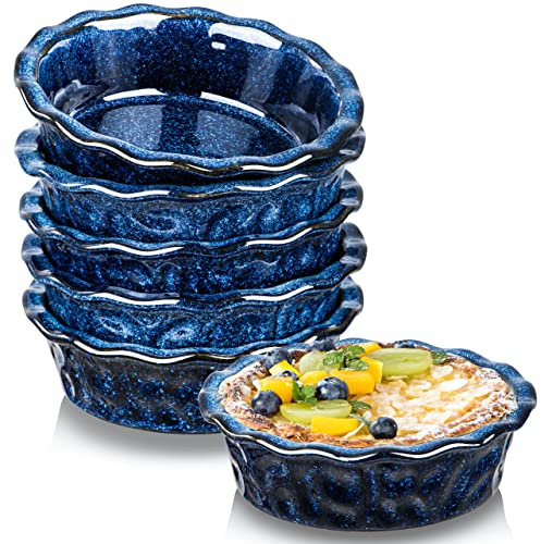 vicrays Molde de cerámica para hornear – Platos pequeños de 5.5 pulgadas, cacerola redonda, mini tazón para servir, apto para horno microondas para postre, pastel de manzana, tarta, pizza, juego de 6,