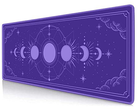 HUOCAIREN Kawaii Purple Large Gaming Mouse Pad, Moon Phase Magic Celestial Desk Mat Cute, Nonslip Laptop Desk Accessories, 31.5x11.8 in