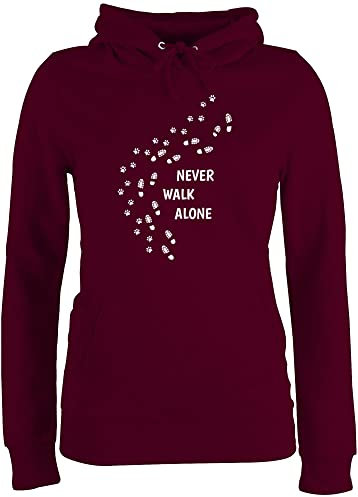 Pullover Damen Hoodie Frauen - Geschenk für Hundebesitzer - Never Walk Alone Pfotenabdrücke - XXL - Burgundrot - gassi Kleidung hundepullover hundefan Pfote Hoddies/pullies Hoody+Hund