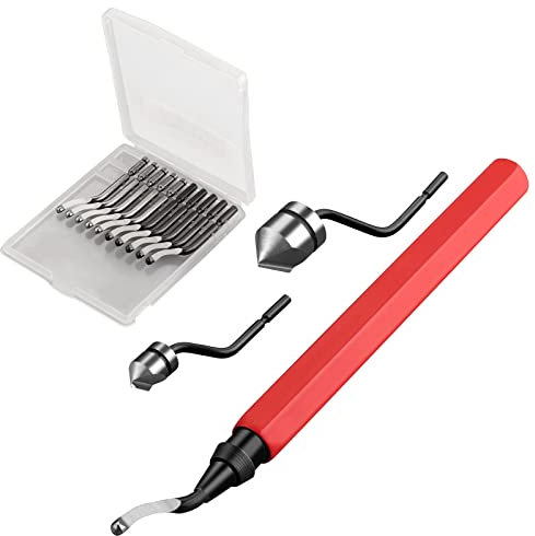 XUNTOP Sbavatore di Attrezzi Set con 10 Pezzi Lame di Rotanti 360°Rotazione Sbavatura Strumento Mano Utensile Manico in Metallo per Stampe 3D Tubi Plastica Alluminio Rame Acciaio e PVC