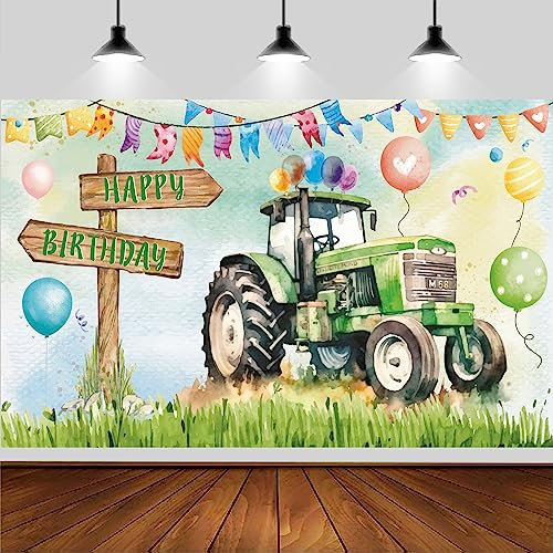 1,8 x 1,6 m grüner Traktor Geburtstag Hintergrund Happy Birthday Fotografie Hintergrund Banner für Kinder Motto Babyparty 1. Geburtstag Party Supplies Dekoration.